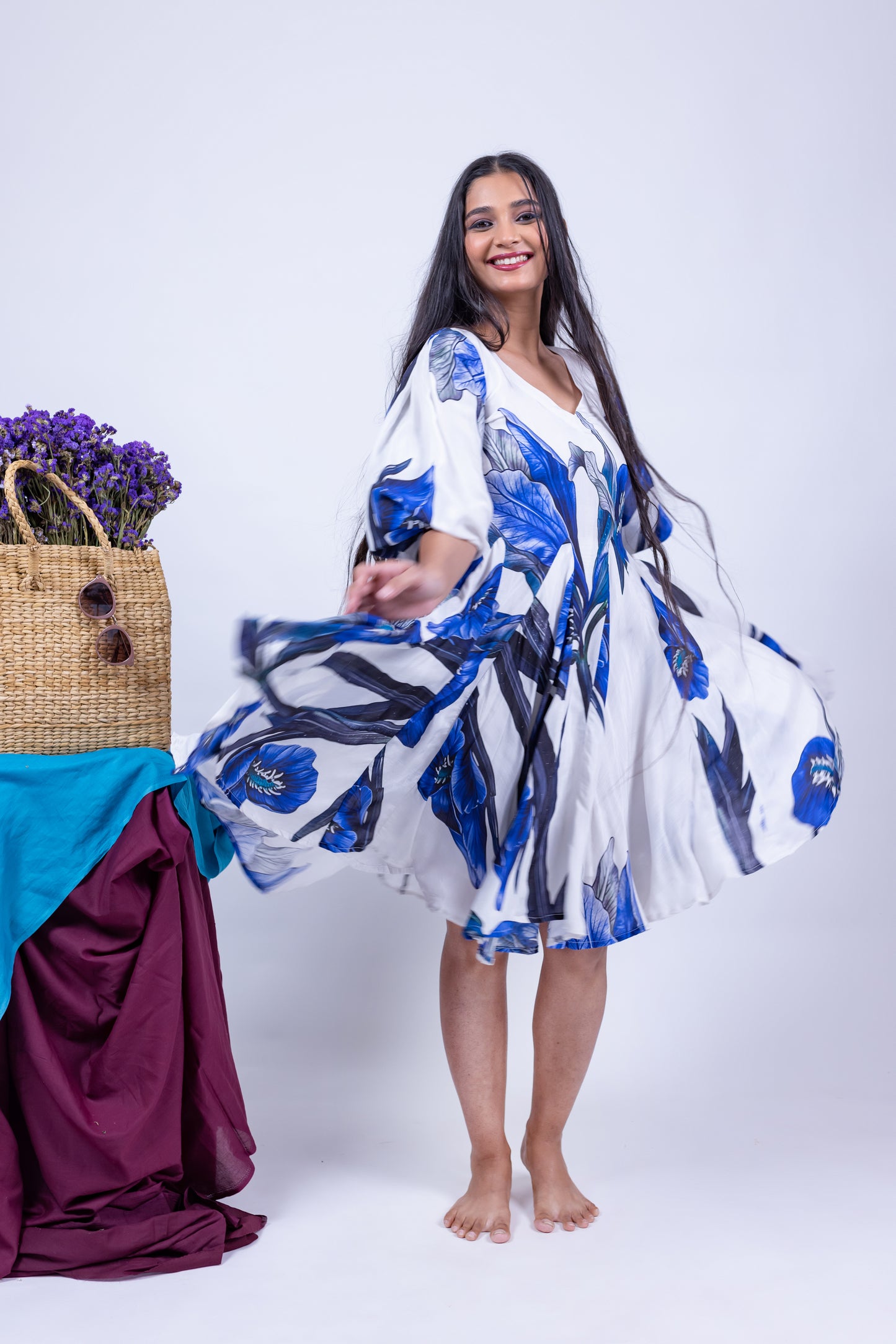 Breezy Blue & White Floral Dress