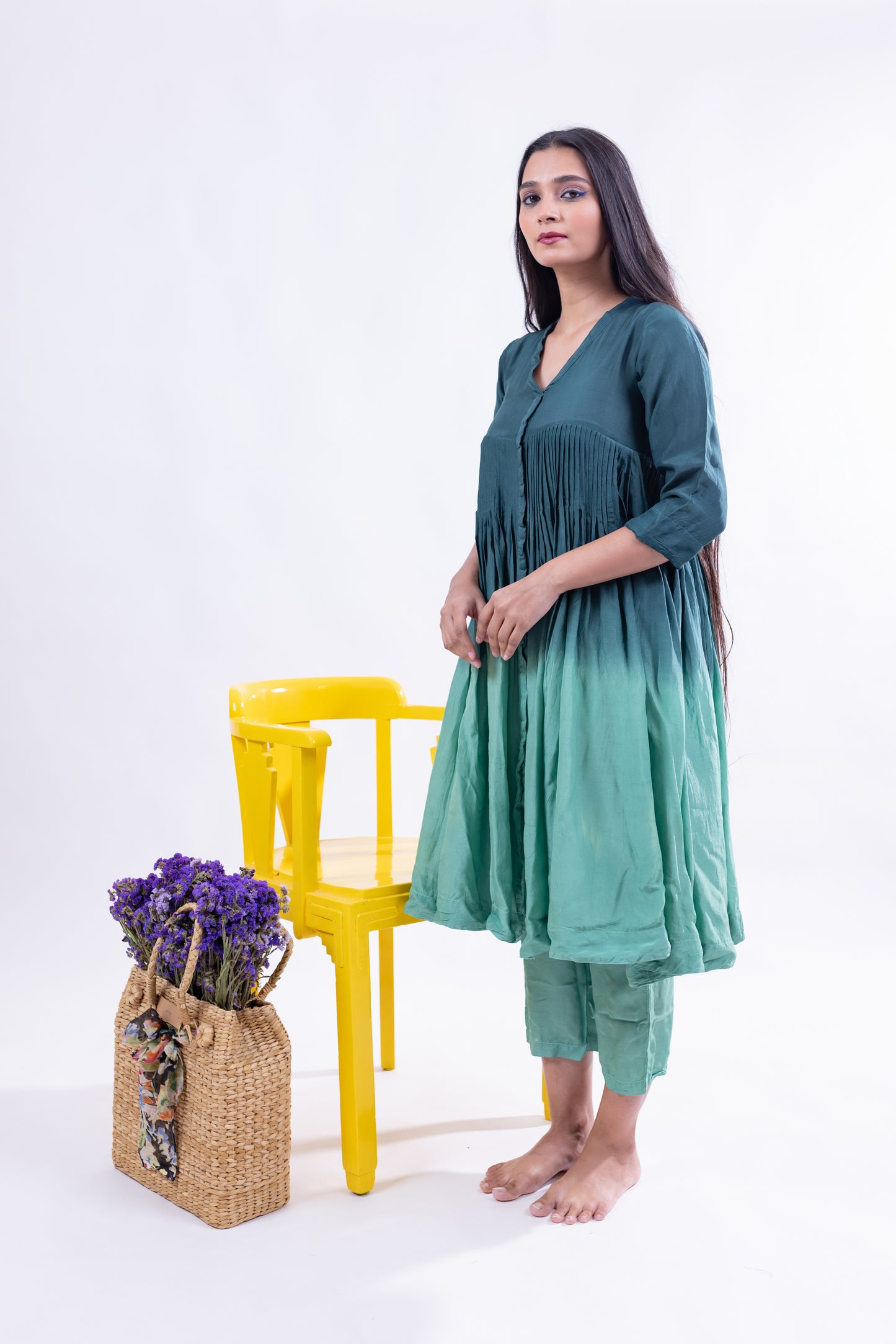 Elegant Ombre Pleated Kurta Set