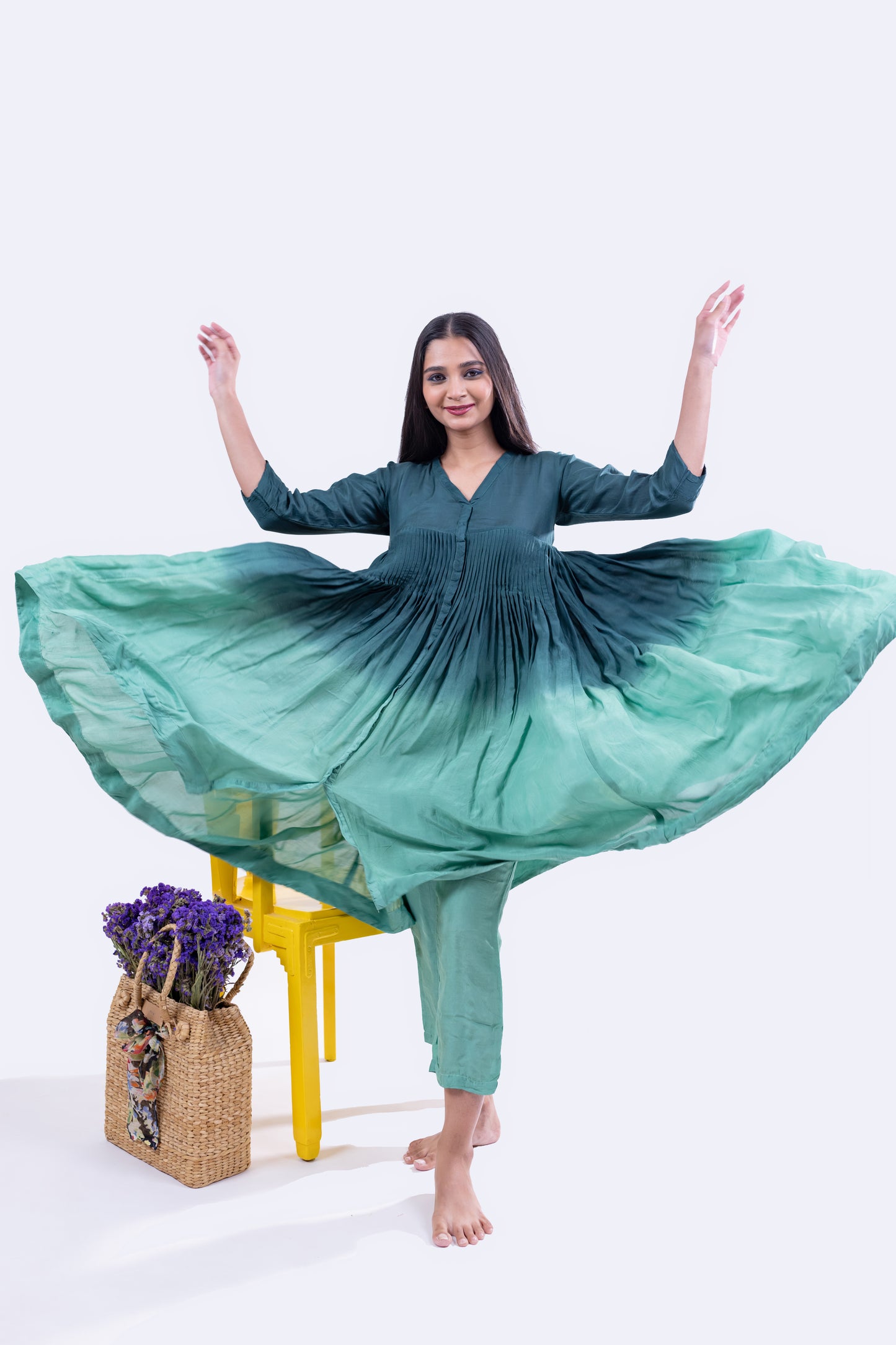 Elegant Ombre Pleated Kurta Set