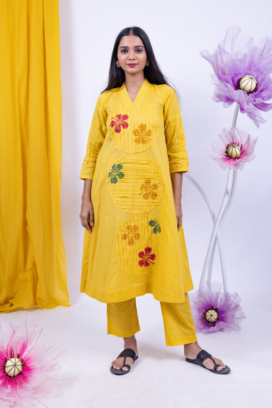Handcrafted Mustard Yellow Cotton Kurta Set