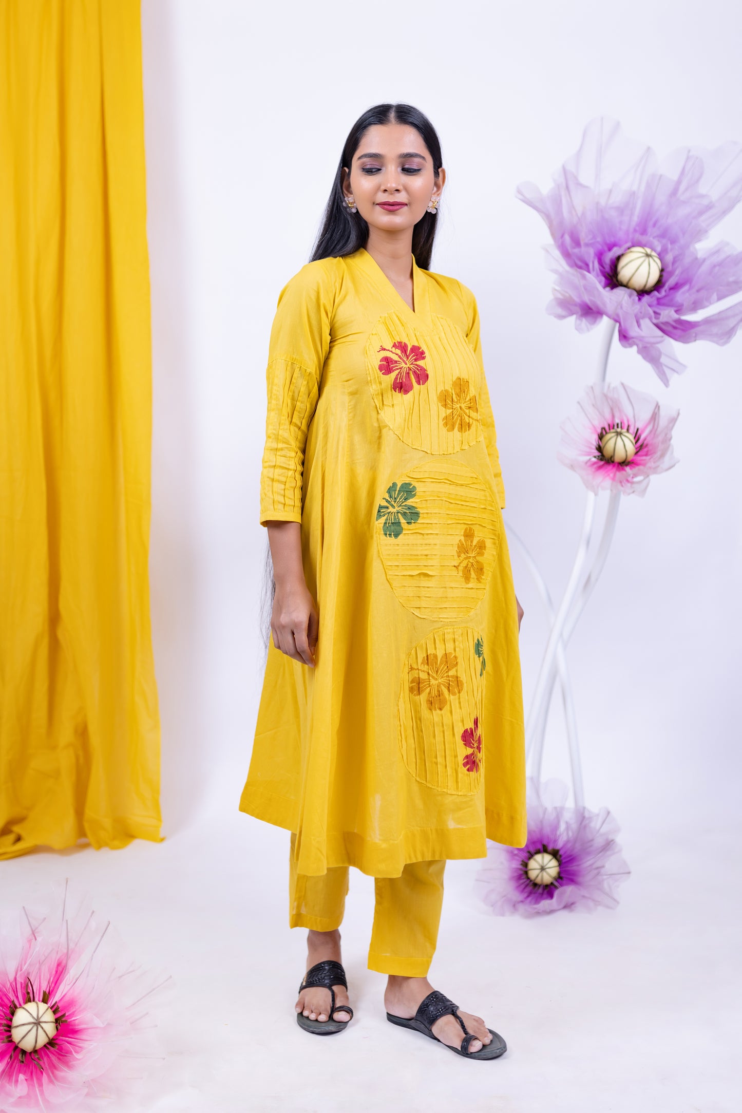 Handcrafted Mustard Yellow Cotton Kurta Set