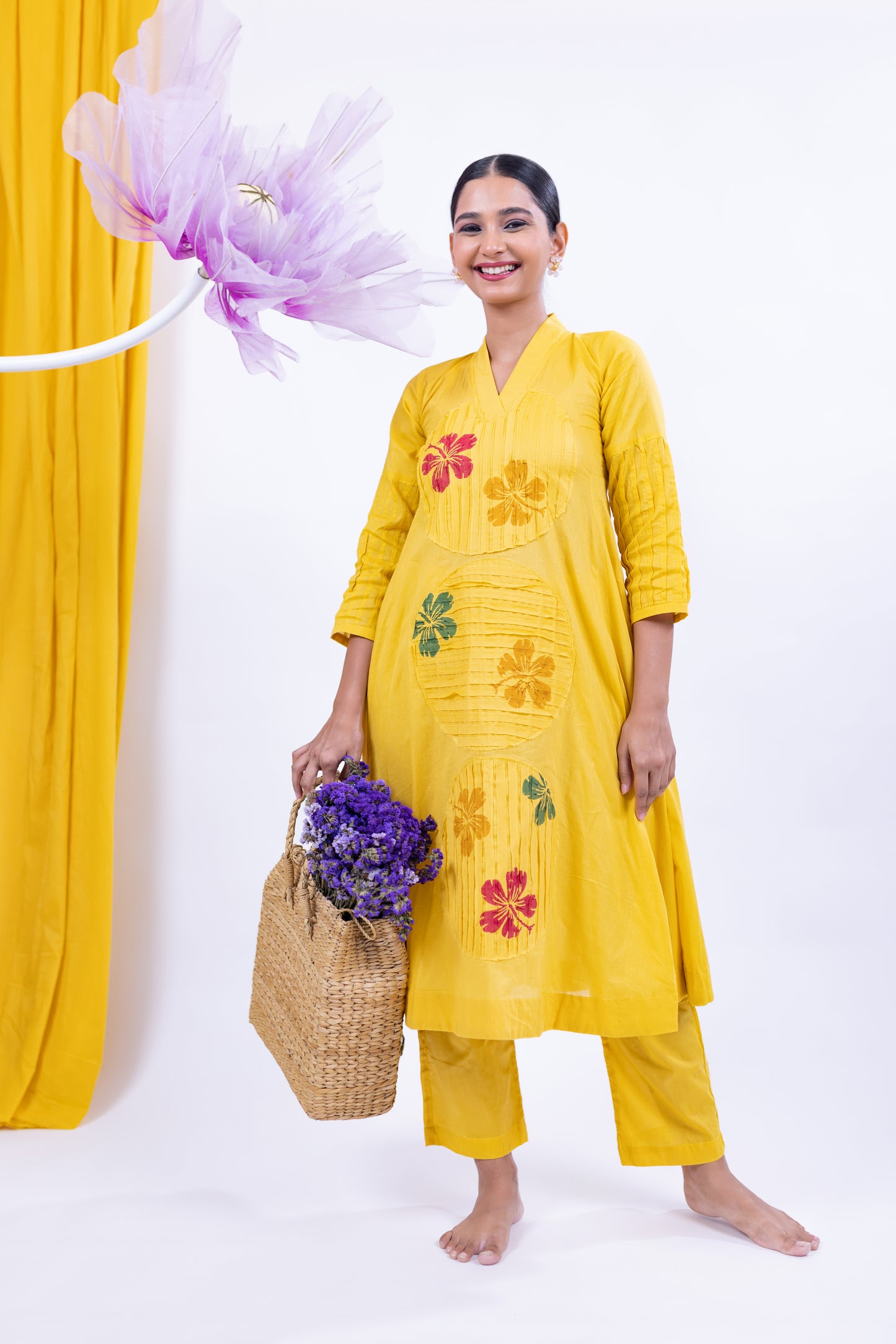 Handcrafted Mustard Yellow Cotton Kurta Set