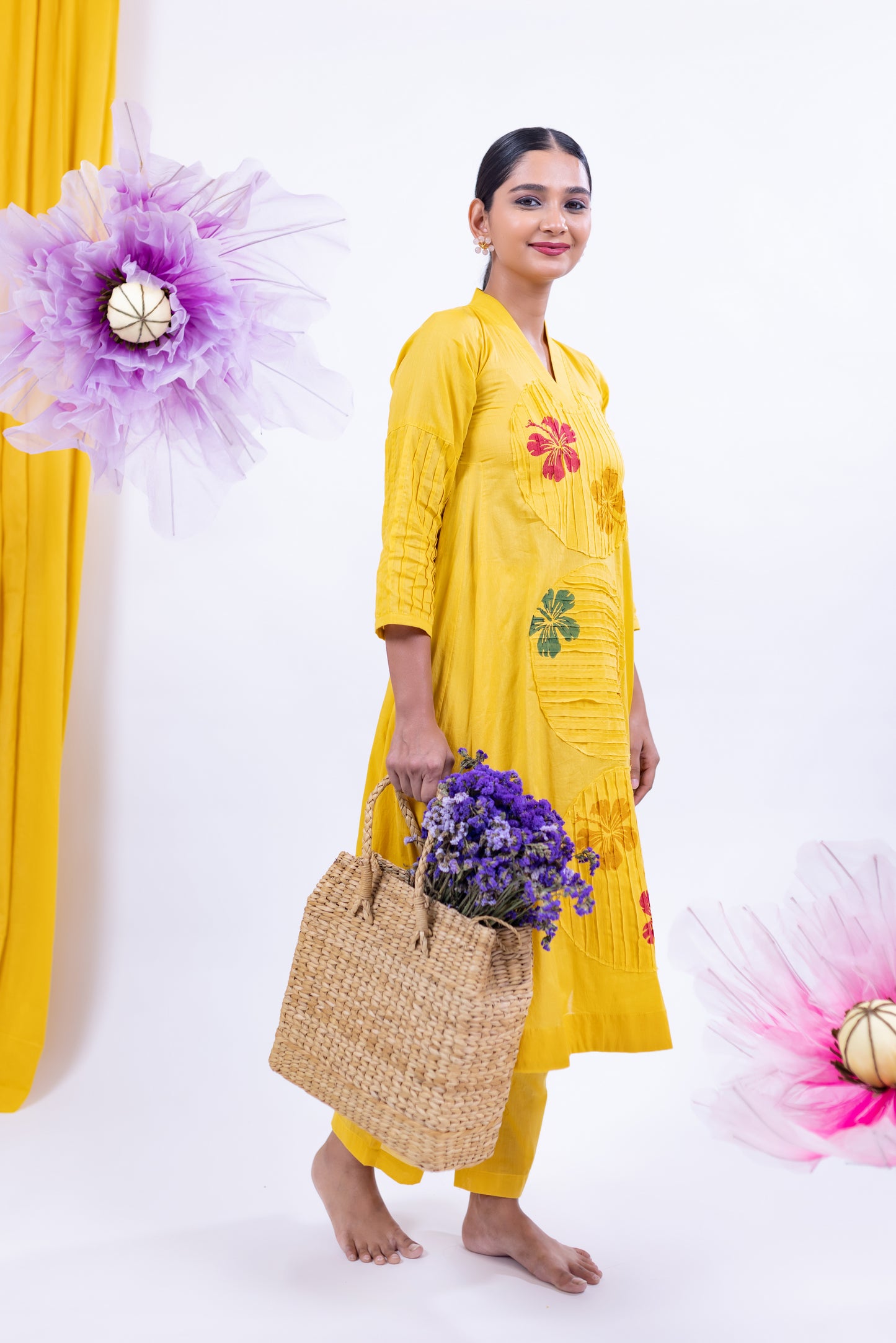 Handcrafted Mustard Yellow Cotton Kurta Set