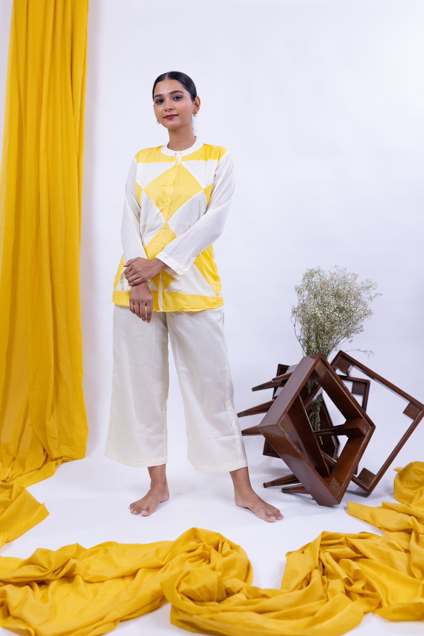 Handcrafted Yellow & White Cotton Co-Ord Set