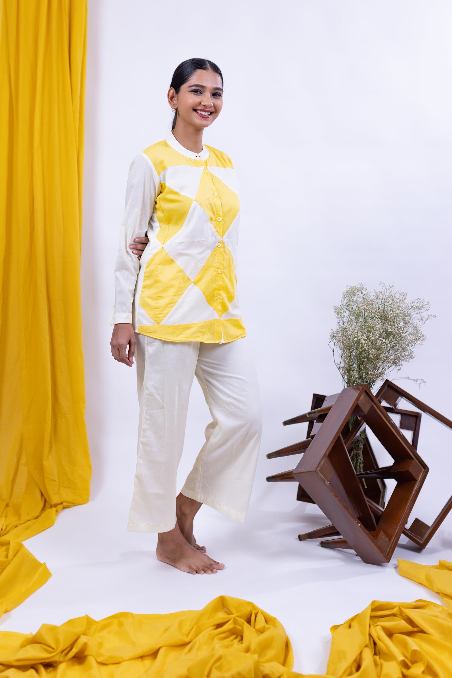 Handcrafted Yellow & White Cotton Co-Ord Set