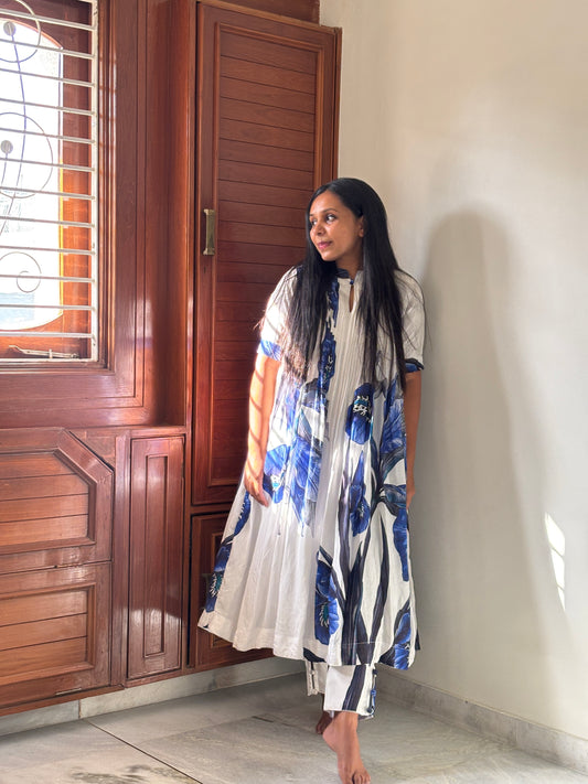 Effortless Grace in Indigo Bloom: Cotton Co-ord Set