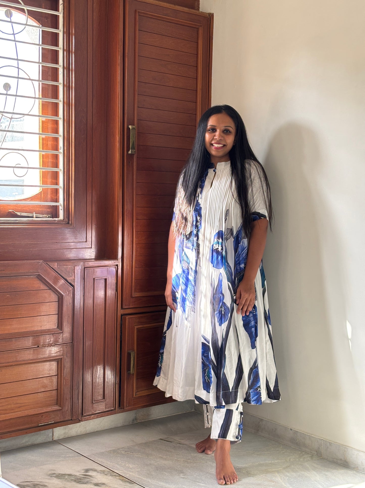 Effortless Grace in Indigo Bloom: Cotton Co-ord Set