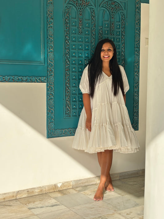 Ivory Dreams: Tiered Cotton Summer Dress