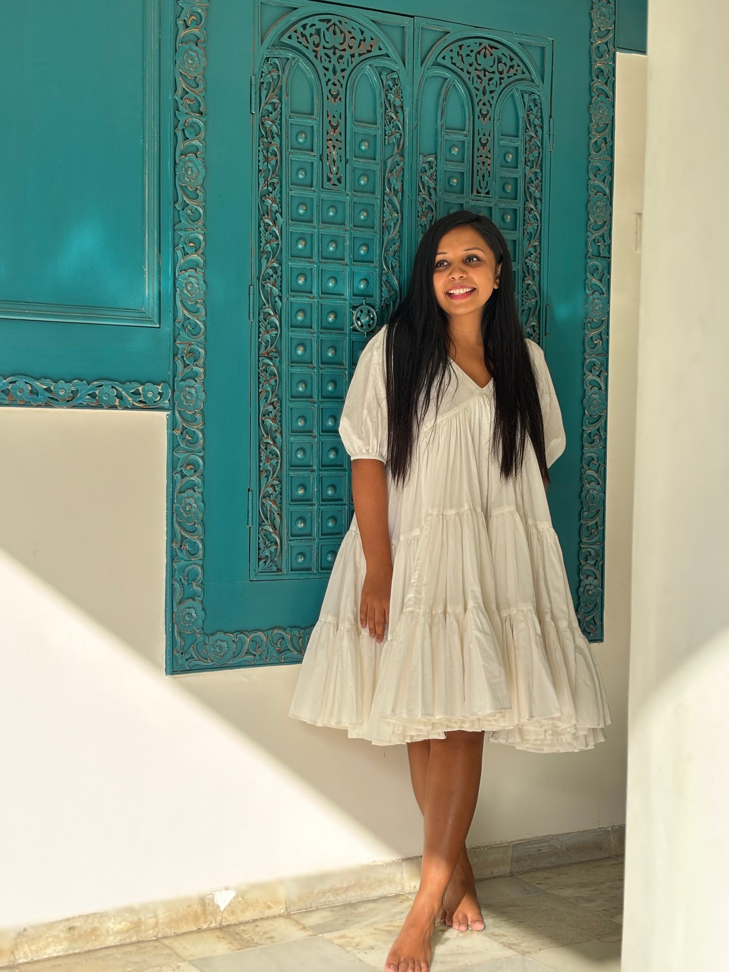 Ivory Dreams: Tiered Cotton Summer Dress