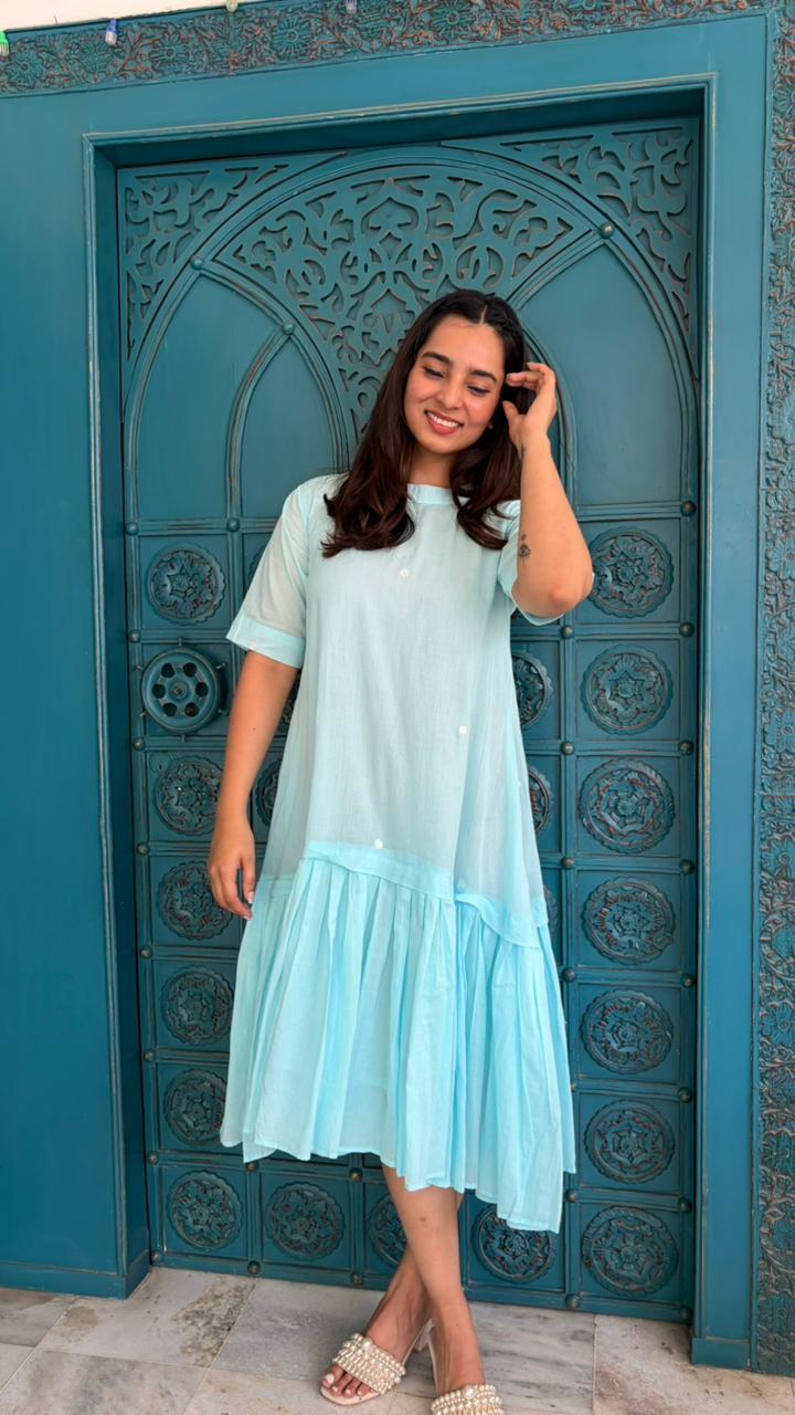 Sky Blue Flowy Midi Dress