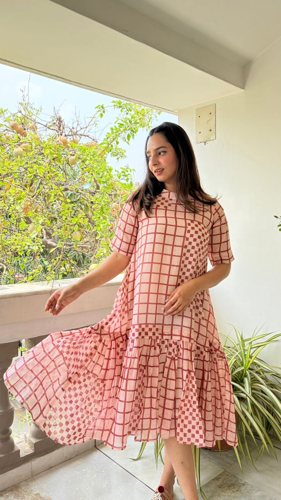Blush Checkered Midi Dress