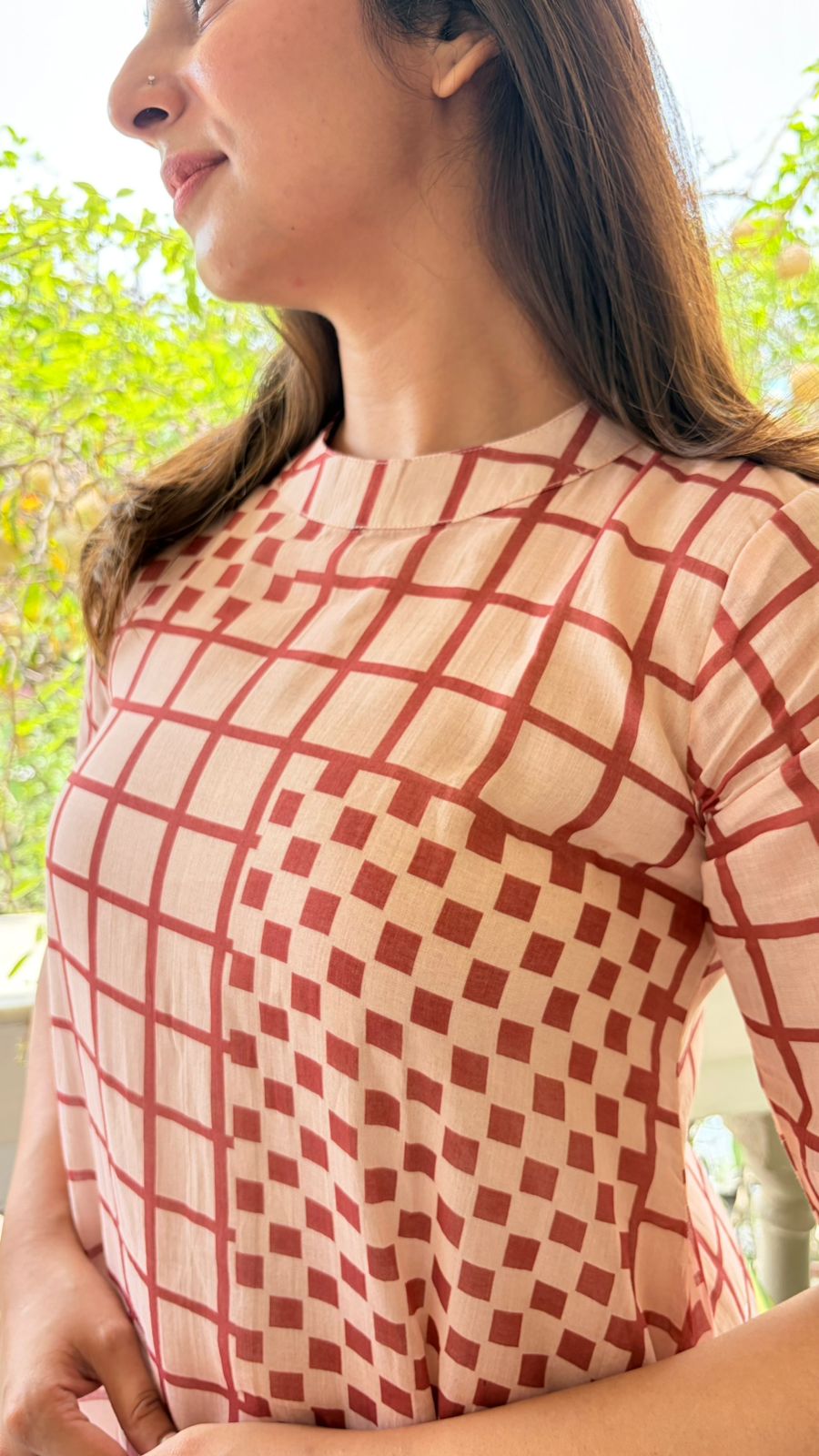Blush Checkered Midi Dress