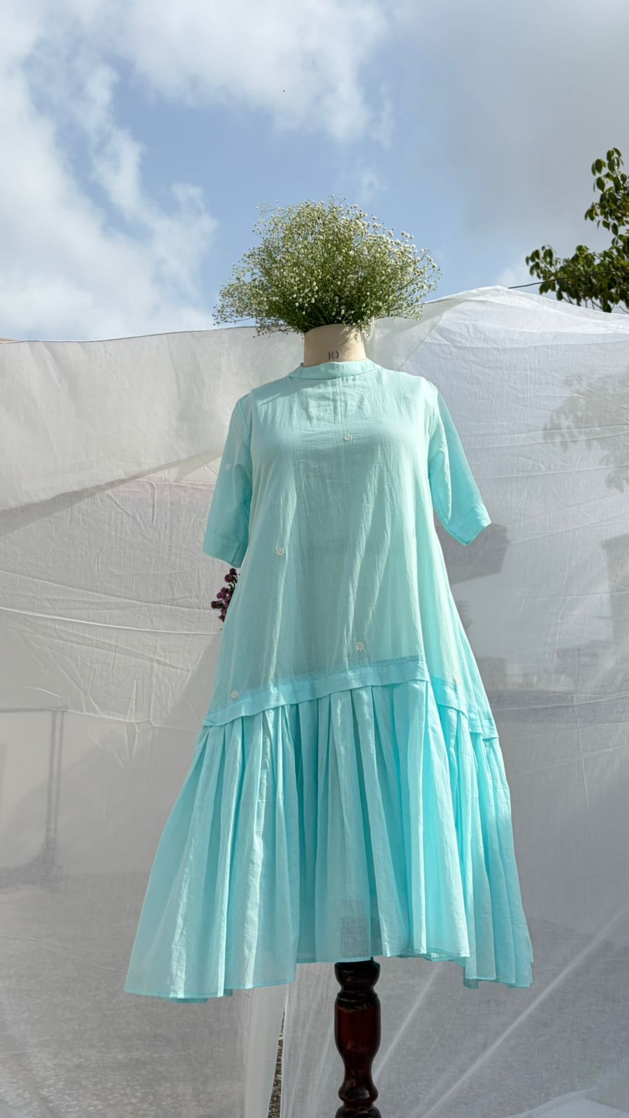 Sky Blue Flowy Midi Dress