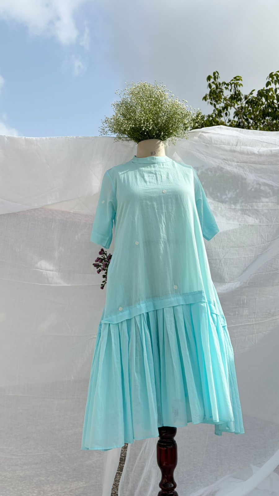 Sky Blue Flowy Midi Dress